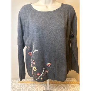 Vintage Liz Claiborne Women’s Sweater Floral Embroidered Cottagecore Petite M